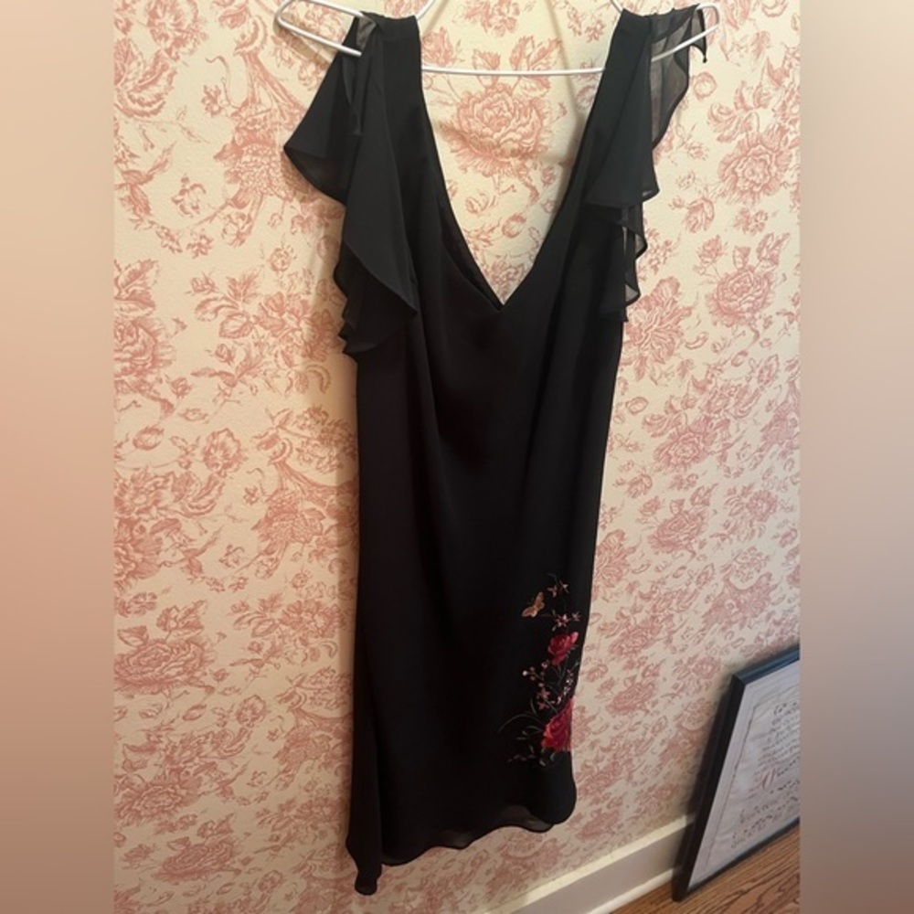 90s Floral Embroidered Little Black Dress